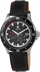 Armbanduhr Schwarz Silber Rot Leder CARUCCI CA2187RD