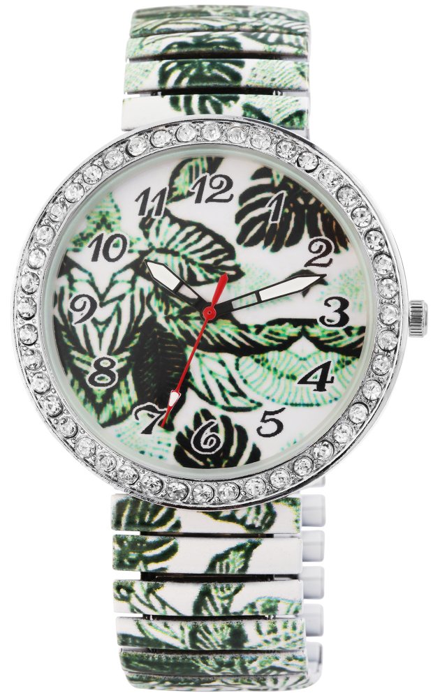 Armbanduhr Grün Weiss Blume Crystal Metall Zugband Donna Kelly 1700041